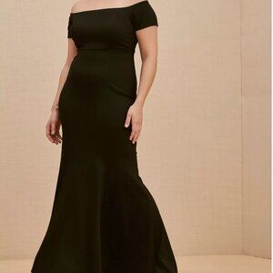 PLUS SIZE Black Long Off the Shoulder Ponte Gown